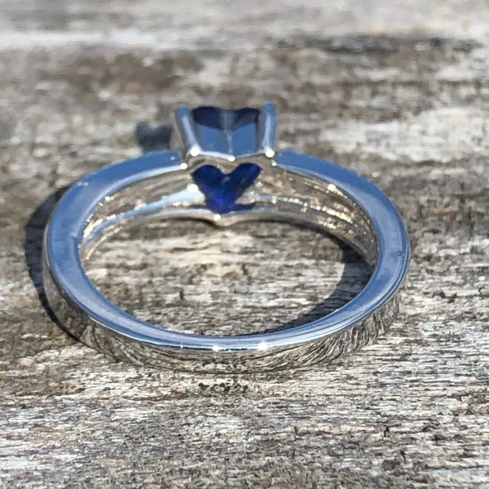 - Sapphire Heart White Fire Opal Ring SZ 7.5! NEW!